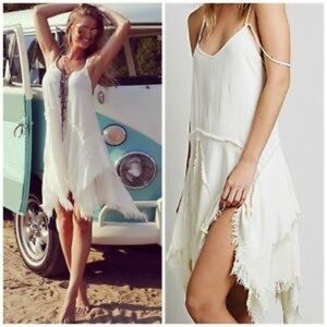 FREE PEOPLE / tattered up ivory slip frayed dress size XS boho bohemian chic